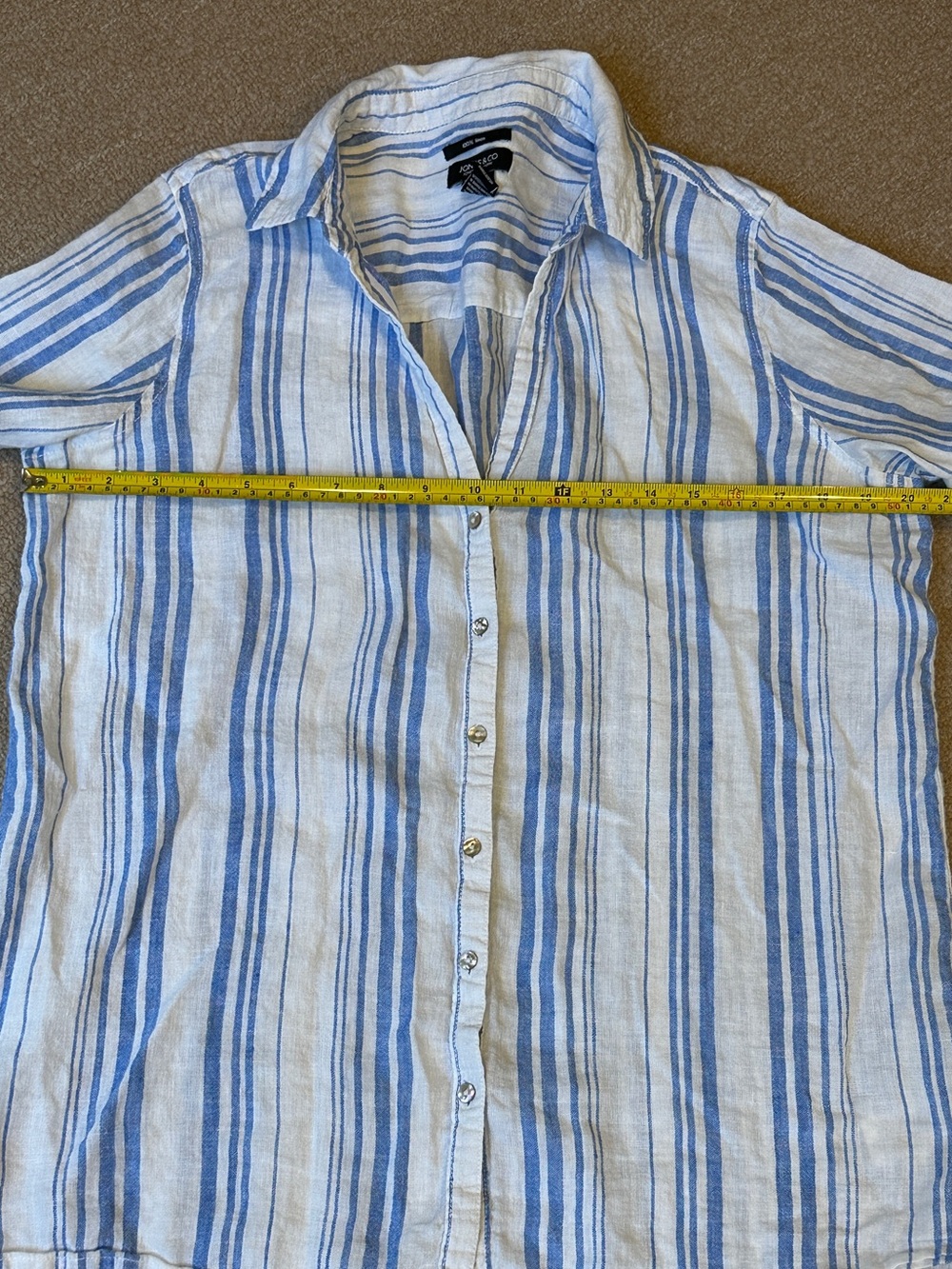 100% Linen Blue & White Striped Button up Shirt Women jones & co NY M seersucker - Picture 4 of 13